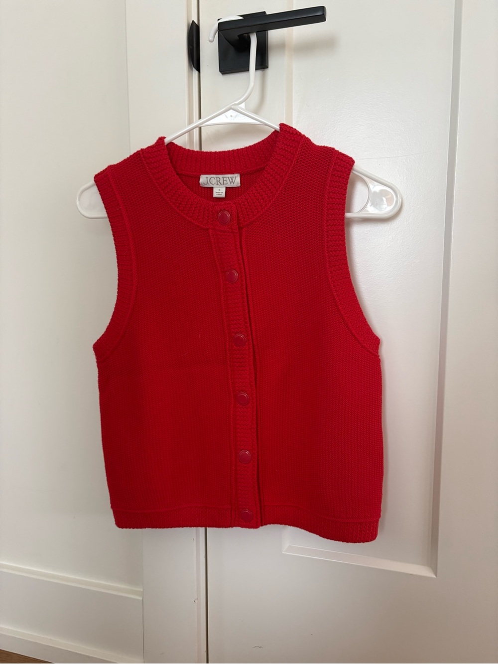 J. Crew Red Sleeveless Cotton Button-Front Vest